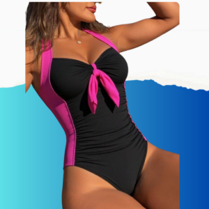 one piece swim pink colorblock v neck